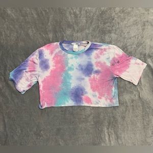 women’s pink purple green soft tie-dye crop top shirt size small